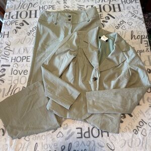Zone choc | vintage women's small green pinstripe flared pants, matching blazer